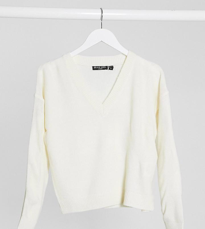 Brave Soul Petite Kansas V-neck Sweater-white