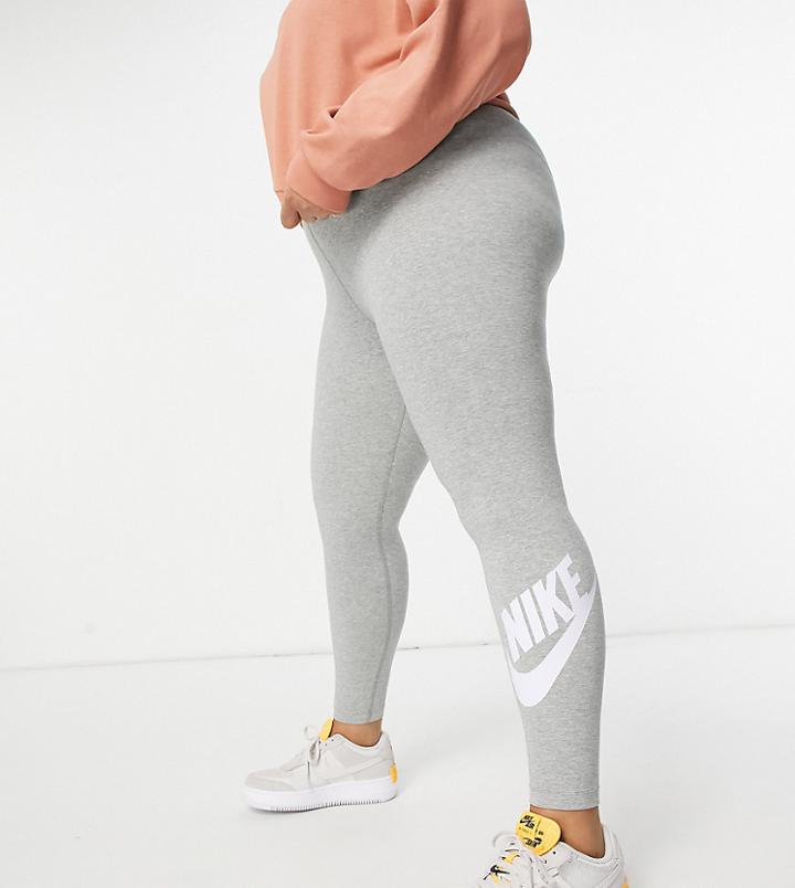 Nike Plus Essential Leggings In Gray With Futura Logo Print-grey