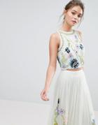 Frock & Frill Floral Sequin Crop Top - Green