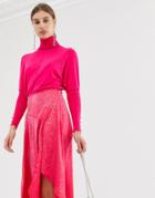 River Island Roll Neck Top In Bright Pink