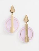 Asos Design Earrings With Lilac Disc And Crystal Detail In Gold - Gold