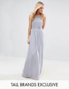 Little Mistress Tall Pleated Maxi Dress With Embellished Neck - Gray
