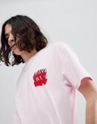 Asos Design Relaxed T-shirt With Low Key Chest Print - Pink