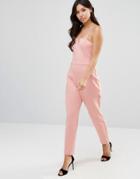 Asos Jumpsuit In Scuba With Cut Away Front - Salmon