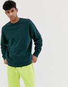 Asos Design Oversized Sweatshirt In Dark Green - Green