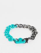 Wftw Blue Triangle Clasp Gunmetal Chain Bracelet In Gray-blues