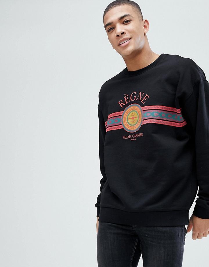 Asos Oversized Sweatshirt With Print In Black - Black