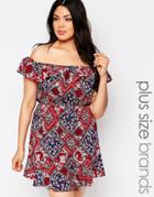 Nvme Plus Cold Shoulder Patchwork Dress With Removeable Straps - Multi