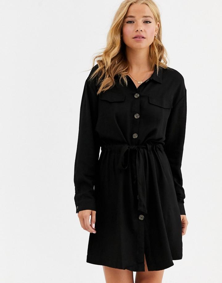 Cotton: On Elle Belted Shirt Dress-black