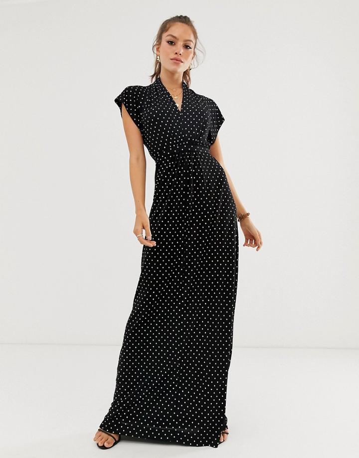 French Connection Polka Dot Print Maxi Wrap Dress-black