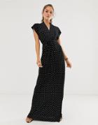 French Connection Polka Dot Print Maxi Wrap Dress-black