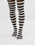 Asos Design Halloween Stripe Tights In Black And White-multi