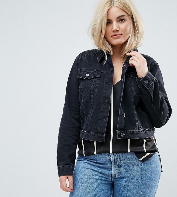 Asos Curve Denim Shrunken Jacket In Washed Black - Black