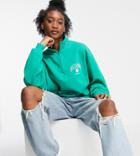Reclaimed Vintage Inspired Unisex Track Top With Zip Neck With Logo Chest Print In Green Set