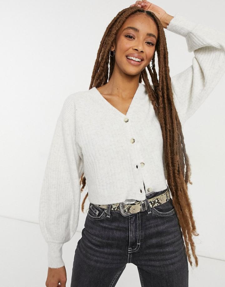 Topshop Balloon Sleeve Cardigan In Ivory-white