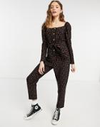 Asos Design Button Front Square Neck Peg Leg Jumpsuit In Red Spot-multi