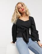 & Other Stories Puff Sleeve Tie-waist Blouse In Black