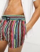 Asos Design Swim Shorts In Aztec Multi Colored Stripe In Super Short Length
