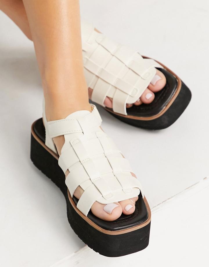 Stradivarius Flatform Multi Strap Sandals In White