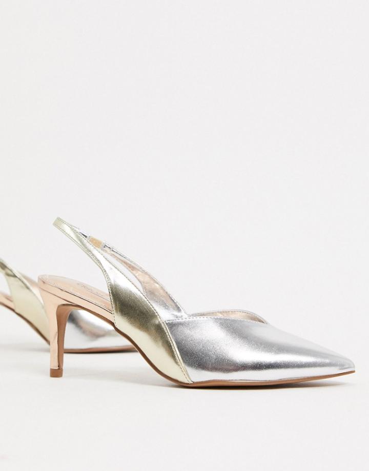 Asos Design Sofia Slingback Kitten Heels In Metallic-multi