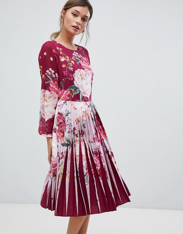 Ted Baker Pleated Midi Dress In Serenity Floral Print - Purple