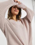 Asos Design Sweater With V Neck And Ribbed Sleeves In Lilac-purple