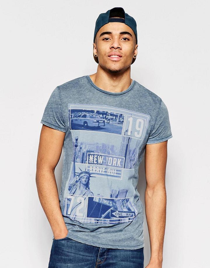 Brave Soul Palm Springs Burn Out T-shirt - Navy
