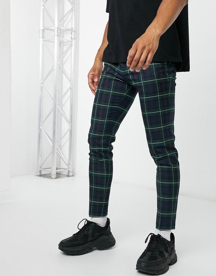 Asos Design Super Skinny Smart Pants In Tartan Check-navy