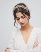 Vixen Bronze Vintage Style Headband With Floral Embelishment And Veil - Copper