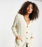 Reclaimed Vintage Inspired Relaxed Fit Cable Cardigan In Cream-white
