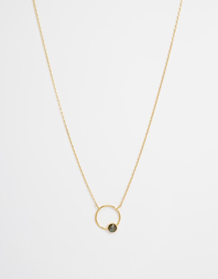 Ottoman Hands Disc & Semi Precious Stone Necklace - Gold