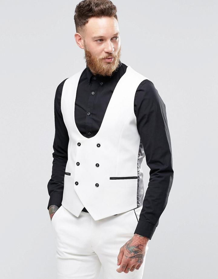 Noose & Monkey Super Skinny Db Vest With Contrast Piping And Stretch - White