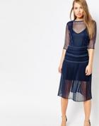 Body Frock Louisa Sculpting Dress With Pleat Skirt And Lace - Navy