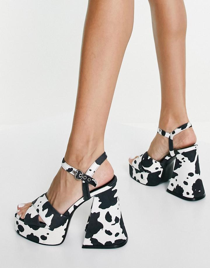 Lamoda Flared Heel Platform Sandal In Cow Print-multi