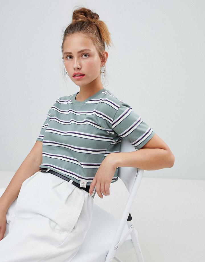 Pull & Bear Stripe Crop Top - Green