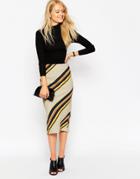 Asos Pencil Skirt In Diagonal Stripe - Multi
