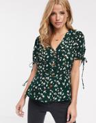 Brave Soul Gulia Tea Blouse With Tie Sleeve Detail-green