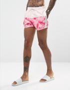 Asos Festival Swim Shorts With Pink Tie Dye Panel And Side Stripes In Short Length - Pink