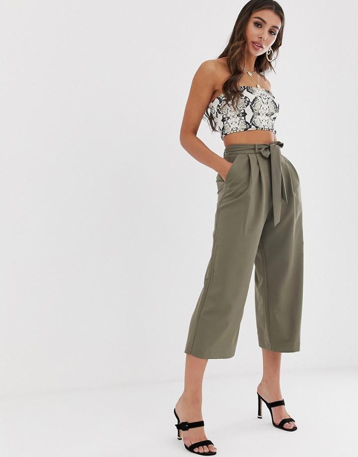 Asos Design Culotte With Tie Waist-green