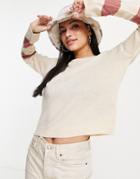 Brave Soul Boston Sleeve Stripe Sweater In Cream-pink