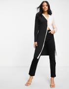 Love & Other Things Longline Cardigan In Contrast Black, White & Beige