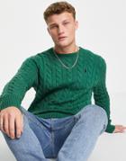 Polo Ralph Lauren Icon Logo Cotton Cable Knit Sweater In Green Heather