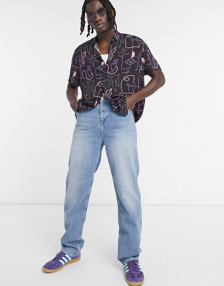 Asos Design Relaxed Jeans In Vintage Mid Blue Wash-blues