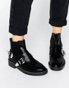 Asos Antares Leather Chelsea Western Ankle Boots - Black