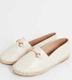 Truffle Collection Wide Fit Faux Leather Metal Trim Espadrilles In Cream-white