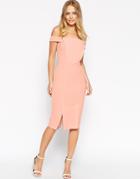 Asos Pencil Dress In Texture With Off Shoulder Tab Detail - Coral $31.50