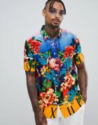 Asos Design Regular Fit Floral Scenic Print Shirt In Viscose - Multi