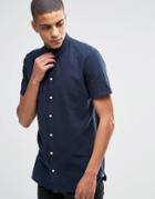 Minimum Linen Shirt With Short Sleeves In Slim Fit - Navy