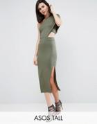 Asos Tall Deep One Shoulder Midi Bodycon Dress - Green