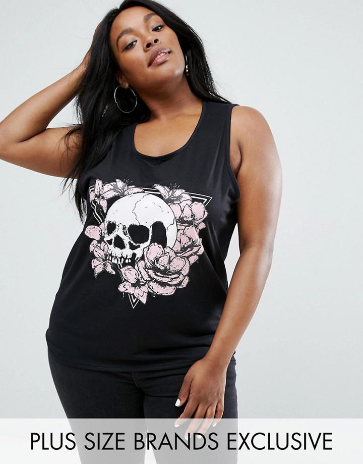 Daisy Street Plus Skull Printed Muscle Tee - Gray